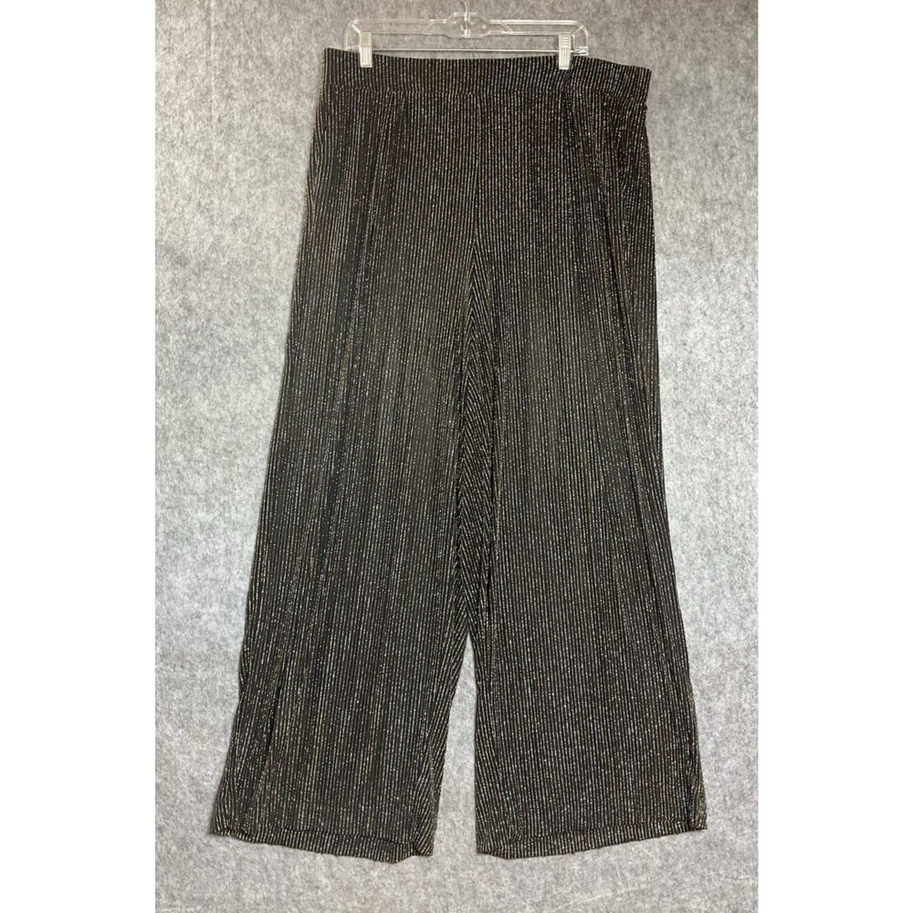 Torrid Pants Womens 2R Black Striped Shimmer Pockets Pull On Wide Leg 38x28